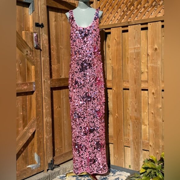🆕 SIMKHAI 🧿 NWOT Bex Sequined Embellished Maxi Dress, Sorbet Pink - Sz US 12 - Picture 2 of 16